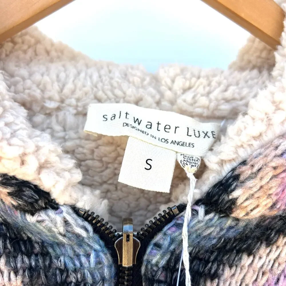New Saltwater Luxe Carmen Jacket Multi Striped Sherpa Fleece Hoodie Small